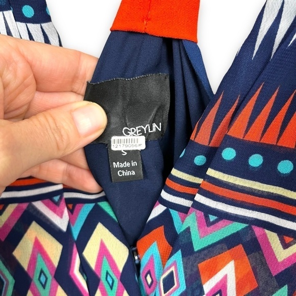 Greylin Boho Aztec Diamond Print Sleeveless Mini Dress Size S - Picture 4 of 10